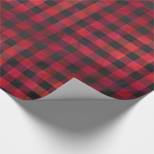 赤くおよび黒いチェック模様の格子縞 ラッピングペーパー (角)