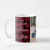 赤くおよび黒いバッファローの格子縞のクリスマスの写真 コーヒーマグカップ (左)