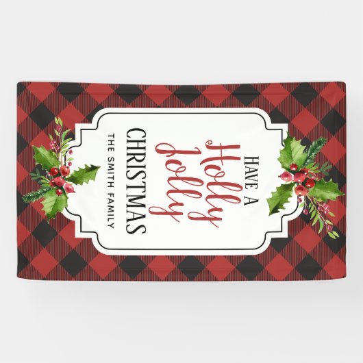 赤くおよび黒いバッファローの格子縞のクリスマス 横断幕 (横)