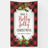赤くおよび黒いバッファローの格子縞のクリスマス 横断幕 (縦)