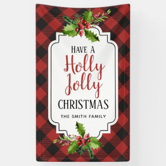 赤くおよび黒いバッファローの格子縞のクリスマス 横断幕