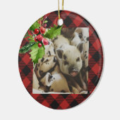 赤くおよび黒いバッファローの格子縞の休日の写真 セラミックオーナメント (左)