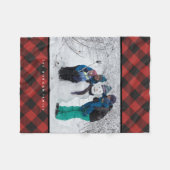 赤くおよび黒いバッファローの格子縞の写真 フリースブランケット (正面(横))