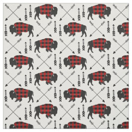 赤くおよび黒いバッファローの格子縞 ファブリック