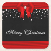 赤くおよび黒いメリークリスマス スクエアペーパーコースター (正面)