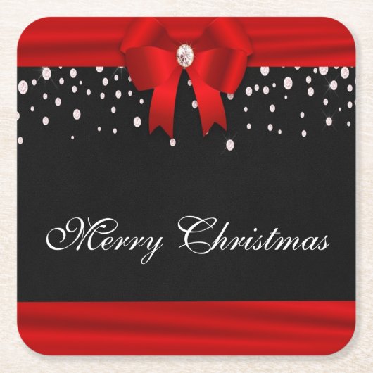 赤くおよび黒いメリークリスマス スクエアペーパーコースター (正面)
