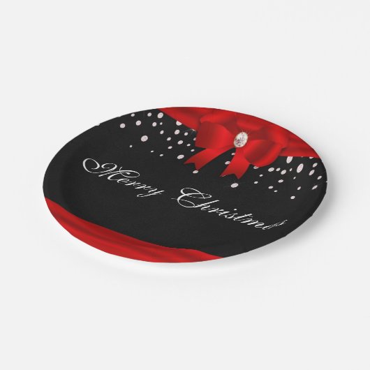 赤くおよび黒いメリークリスマス ペーパープレート (アングル)