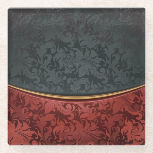 赤くおよび黒いヴィンテージのオーナメント ガラスコースター (正面)