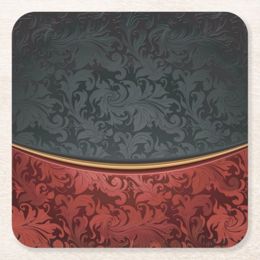 赤くおよび黒いヴィンテージのオーナメント スクエアペーパーコースター (正面)
