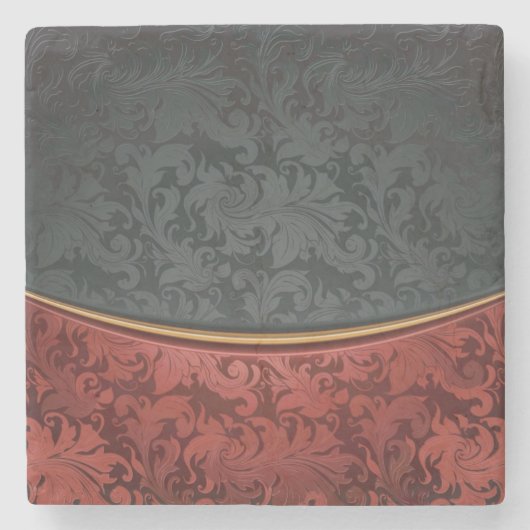 赤くおよび黒いヴィンテージのオーナメント ストーンコースター (正面)