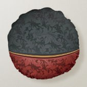 赤くおよび黒いヴィンテージのオーナメント ラウンドクッション (裏面)