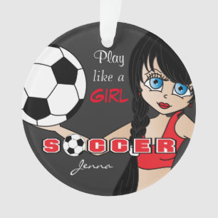 赤くおよび黒い女の子 のサッカー のような演劇 オーナメント