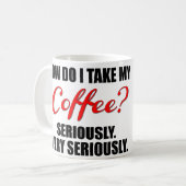 赤くおよび黒い文字が付いているおもしろいなコーヒー・マグ コーヒーマグカップ (正面左)