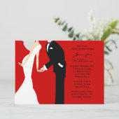 赤くおよび黒い新郎新婦のウェディングシャワー 招待状 (スタンド正面)