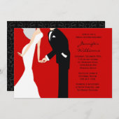赤くおよび黒い新郎新婦のウェディングシャワー 招待状 (正面/裏面)