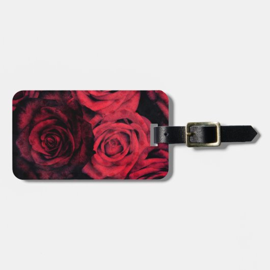 赤くおよび黒い水玉模様のバラ ラゲッジタグ (正面横)