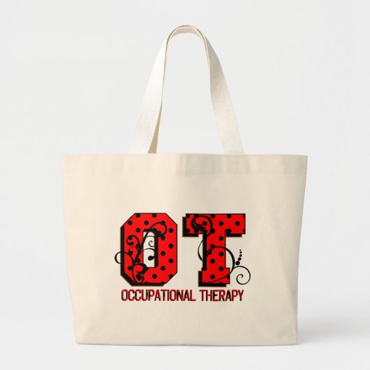 赤くおよび黒い水玉模様 ラージトートバッグ (正面)