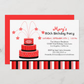 赤くおよび黒い第80お誕生日ケーキのパーティの招待状 招待状 (正面/裏面)