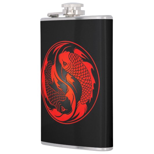 赤くおよび黒い陰陽のコイの魚 フラスク (左)
