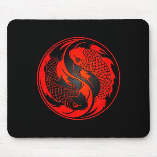 赤くおよび黒い陰陽のコイの魚 マウスパッド (正面)