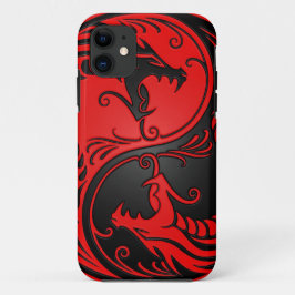 赤くおよび黒い陰陽のドラゴン iPhone 11 ケース