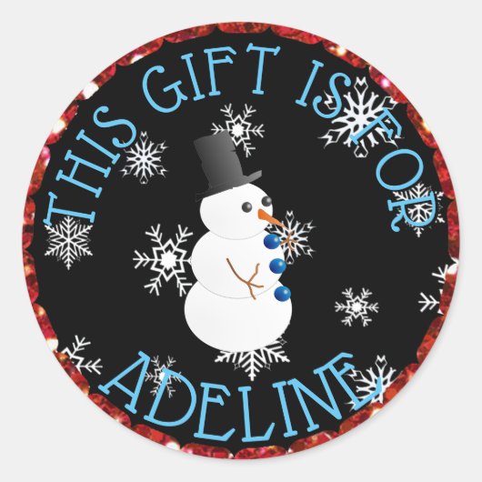 赤くおよび黒い雪だるまのクリスマスのギフトのラベル ラウンドシール (正面)