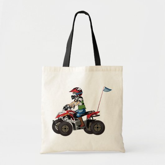 赤くおよび黒いATVの子供 トートバッグ (正面)