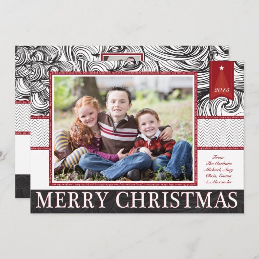 赤くおよび黒くエレガントなクリスマスの写真カード シーズンカード (正面/裏面)