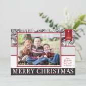 赤くおよび黒くエレガントなクリスマスの写真カード シーズンカード (スタンド正面)