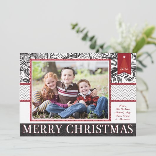 赤くおよび黒くエレガントなクリスマスの写真カード シーズンカード (スタンド正面)