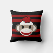赤くおよび黒くストライプのなソックス猿の女の子の花の帽子 クッション (裏面)
