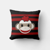 赤くおよび黒くストライプのなソックス猿の女の子の花の帽子 クッション (正面)