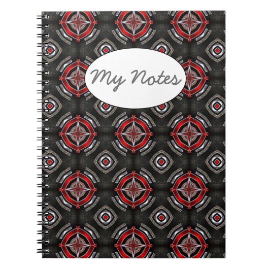 赤くおよび黒く幾何学的なパターン ノートブック (正面)