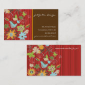 赤くお洒落な花の庭の自然の鳥の花 名刺 (正面/裏面)