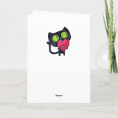 赤くかわいいハートを抱き締めているロマンチックな猫 シーズンカード (裏面)