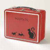 赤くかカスタムな名前の猫または子ネコの金属のお弁当箱 メタルランチボックス (正面)