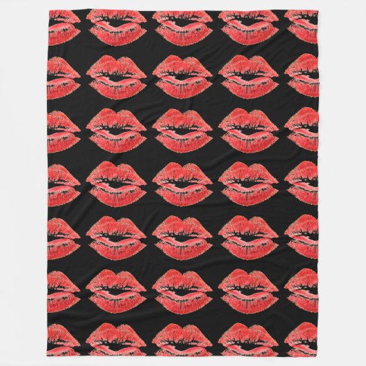 赤くちびんキスプリントバレンタイン毛布 フリースブランケット (正面)