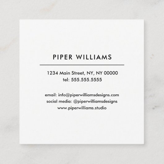 赤くはっきりしたで幾何学的な正方形フレームのモノグラムの正方形 スクエア名刺 (裏面)