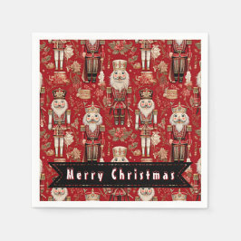 赤くるみクラッカー模様メリークリスマス スタンダードカクテルナプキン