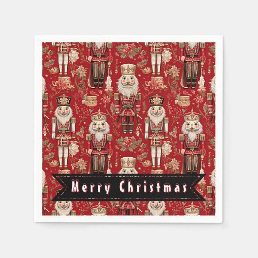 赤くるみクラッカー模様メリークリスマス スタンダードカクテルナプキン (正面)