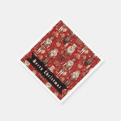 赤くるみクラッカー模様メリークリスマス スタンダードカクテルナプキン (角)