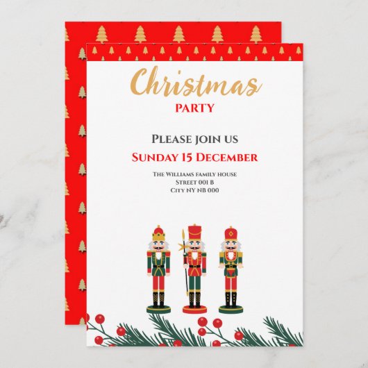 赤くるみ割りクリスマスファミリーパーティの招待状 招待状 (正面/裏面)