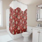 赤くるみ割りパターンのクリスマス雪キャップ シャワーカーテン (インサイチュ)