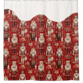 赤くるみ割りパターンのクリスマス雪キャップ シャワーカーテン (正面)