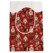 赤くるみ割りパターンのクリスマス雪キャップ ミディアムペーパーバッグ (正面)