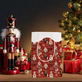 赤くるみ割りパターンのクリスマス雪キャップ ミディアムペーパーバッグ