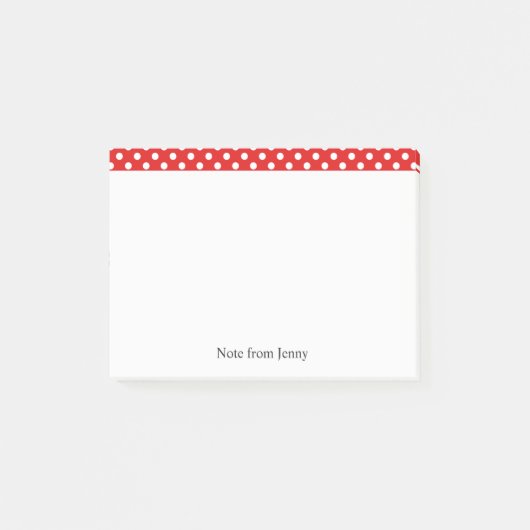 赤くカスタムな文字の白い水玉模様 ポストイット (正面)