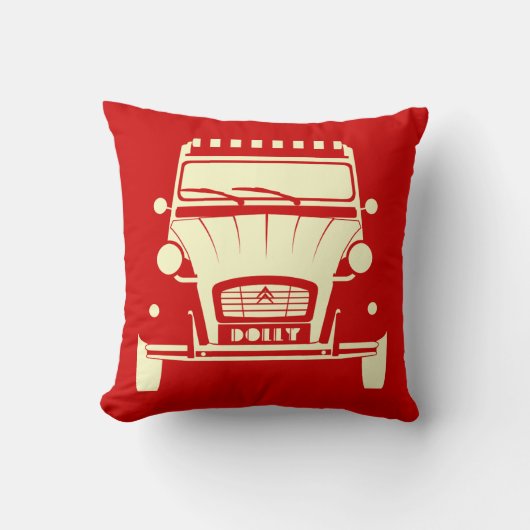 赤くクラシックなシトロエン2CV Deux Chevauxのトロッコのクッション クッション (正面)