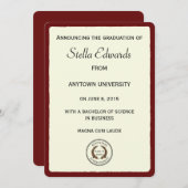 赤くクラシックな卒業の発表の丸かど 案内状 (正面/裏面)