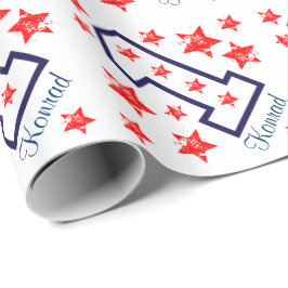 赤くグランジな星の最初誕生日のカスタムV02 ラッピングペーパー